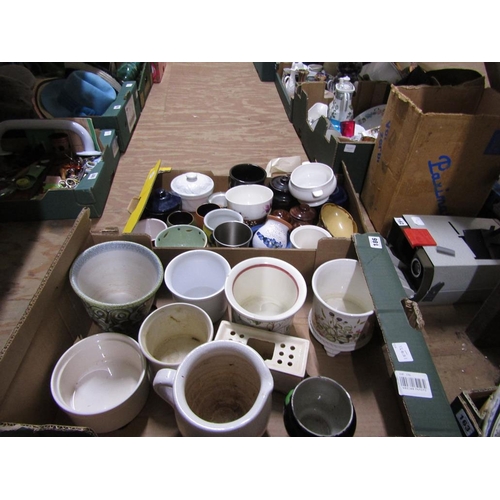 186 - TWO BOXES OF CERAMICS, PLANTERS ETC