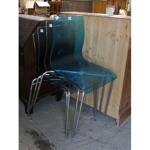 517 - FOUR PERSPEX STACKING CHAIRS