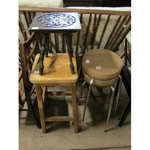 523 - THREE STOOLS AND A SMALL TABLE