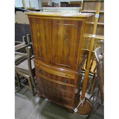 568 - REPRODUCTION YEW WOOD DRINKS CABINET