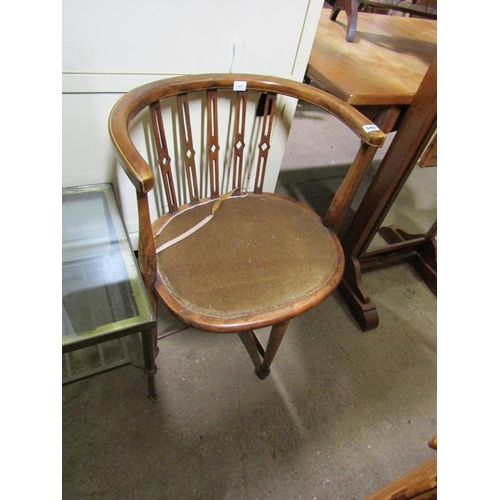 592 - EDWARDIAN INLAID TUB CHAIR