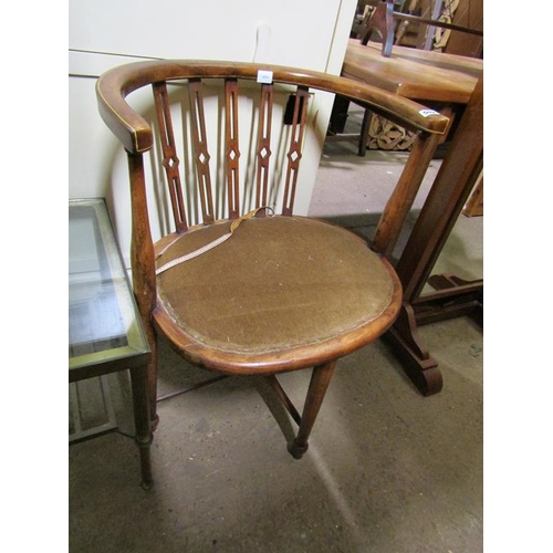 592 - EDWARDIAN INLAID TUB CHAIR