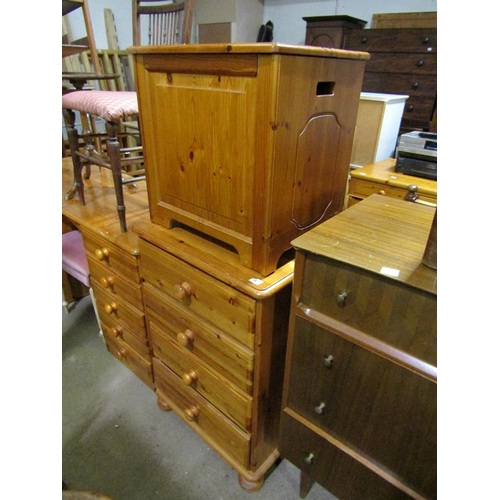 602 - PINE BOX AND A CHEST OF DRAWERS