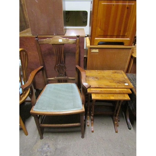 611 - EDWARDIAN ARMCHAIR AND NEST OF TABLES