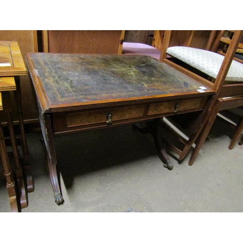 612 - EARLY 20c DROP LEAF LEATHER TOP TABLE