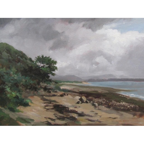 1103 - WILLIAM GARFIT - ROCKY COASTAL BAY, SIGNED OIL ON BOARD, FRAMED, 50CM X 60CM