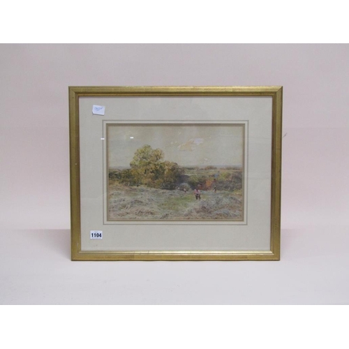 1104 - CLAUDE HAYES - LATE 19C/EARLY 20C HAY MAKING, SIGNED WATERCOLOUR, F/G, 25CM X 35CM