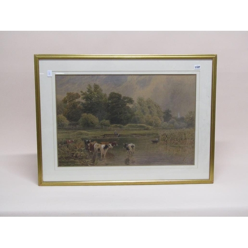 1107 - S MACPHERSON - CATTLE WATERING AT A BEND IN THE RIVER, SIGNED WATERCOLOUR, F/G, 48CM X 72CM