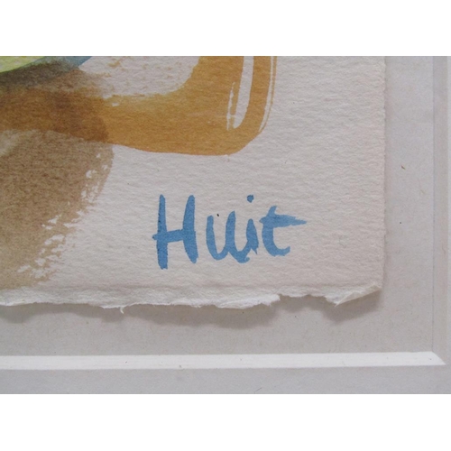 1110 - HUIT - CONTEMPORARY WINDOW SETTING, SIGNED WATERCOLOUR, F/G, 54CM X 39CM