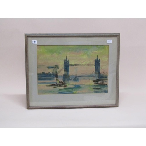 1111 - OLIVER BRABBINS - TOWER BRIDGE, SIGNED WATERCOLOUR, F/G, 34CM X 49CM