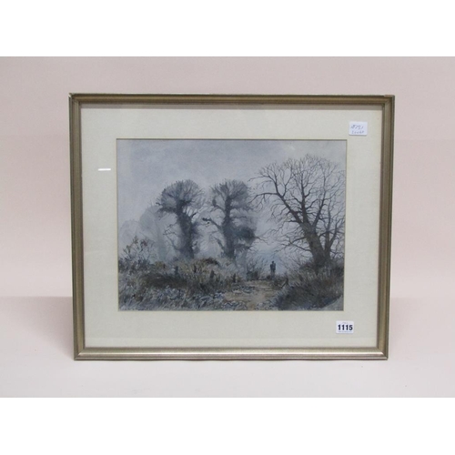 1115 - CELIA DE GRAMMONT 85 - FOGGY WOODLAND SETTING, SIGNED WATERCOLOUR, F/G, 30CM X 40CM