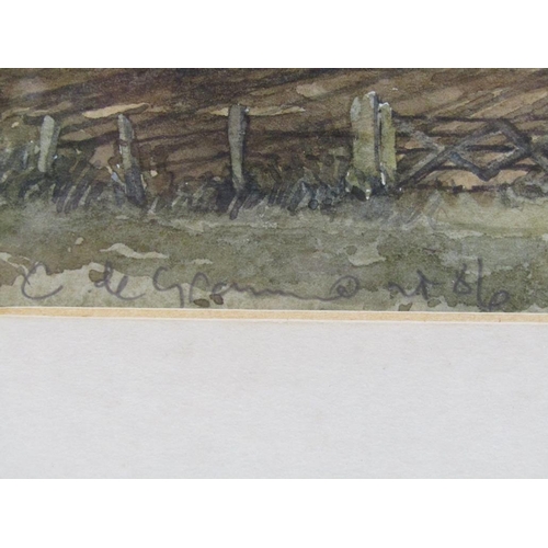 1116 - CELIA DE GRAMMONT - WINTER PASTURAL SCENE WITH DISTANT MOUNTAINS, SIGNED WATERCOLUR, F/G, 24CM X 33C... 