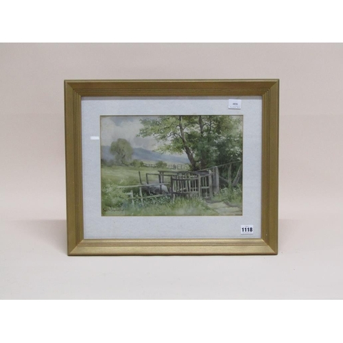 1118 - GEORGE M CONSTANTINE - THE WOODEN BRIDGE WITH LAP GATE, SIGNED WATERCOLOUR, F/G, 25CM X 35CM