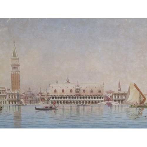 1120 - U ONGANIA - PAIR, VENETIAN SCENES, SIGNED WATERCOLOURS, F/G, 19CM X 29CM