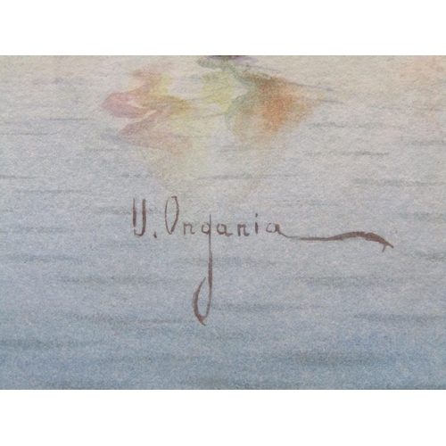 1120 - U ONGANIA - PAIR, VENETIAN SCENES, SIGNED WATERCOLOURS, F/G, 19CM X 29CM