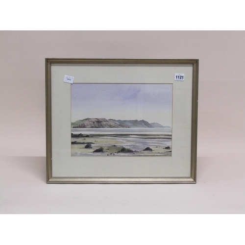 1121 - CELIA DE GRAMMONT - COASTAL SCENE AT LOW TIDE, SIGNED WATERCOLOUR, F/G, 25CM X 34CM