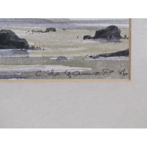 1121 - CELIA DE GRAMMONT - COASTAL SCENE AT LOW TIDE, SIGNED WATERCOLOUR, F/G, 25CM X 34CM