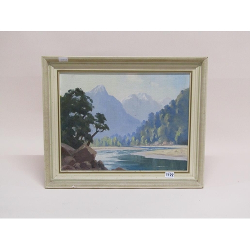 1122 - B E LATTEY - HAAST RIVER, SOUTH ISLAND, SIGNED OIL ON BOARD, FRAMED, 35CM X 45CM