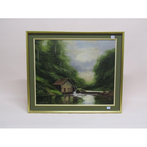 1137 - DAVID A JAMES 75 - THE WATER MILL IN A DEEP VALLEY SETTING, SIGNED OIL ON CANVAS, FRAMED, 60CM X 72C... 