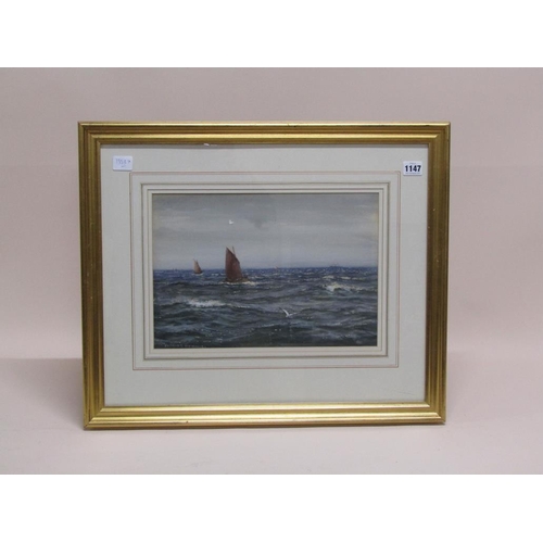 1147 - PATRICK DOWNIE - SAILING VESSELS ON A BRISK SEA, F/G, 25CM X 37CM