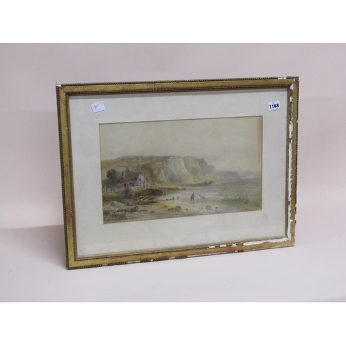 1168 - E A KREUSE - COASTAL SCENE WITH A FIGURE ON THE BEACH, SIGNED WATERCOLOUR, F/G, 26CM X 44CM