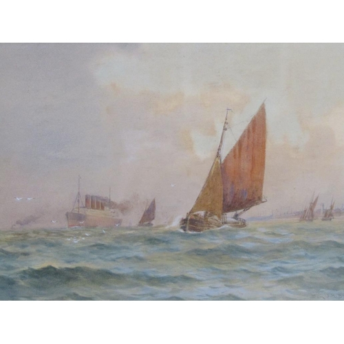 1172 - S M BROWN - STEAM AND SAIL, SIGNED WATERCOLOUR, F/G, 19CM X 29CM