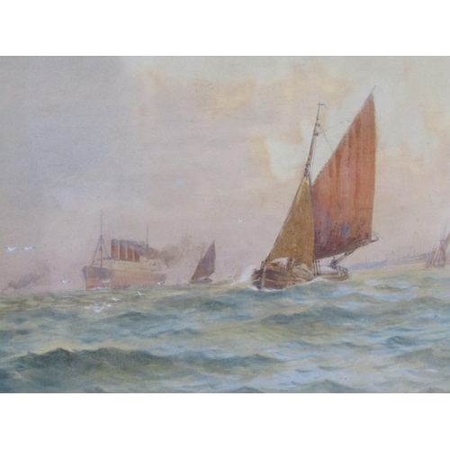 1172 - S M BROWN - STEAM AND SAIL, SIGNED WATERCOLOUR, F/G, 19CM X 29CM