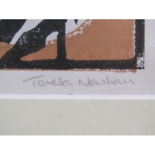 1175 - TERESA NEWHAM - TWO LINO CUT COLOURED PRINTS, WINTER BIRD & HE IS RISEN, F/G