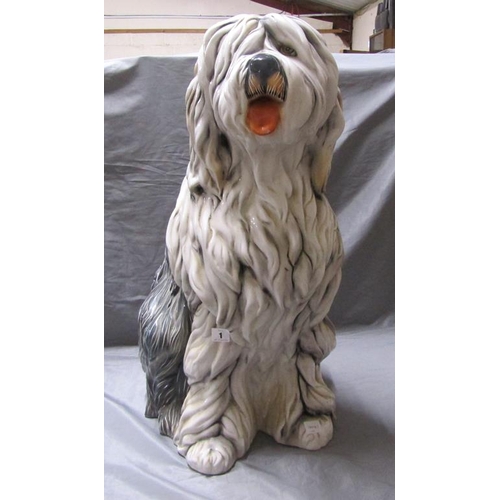 1 - LARGE CERAMIC MODEL OF A OLD ENGLISH SHEEPDOG