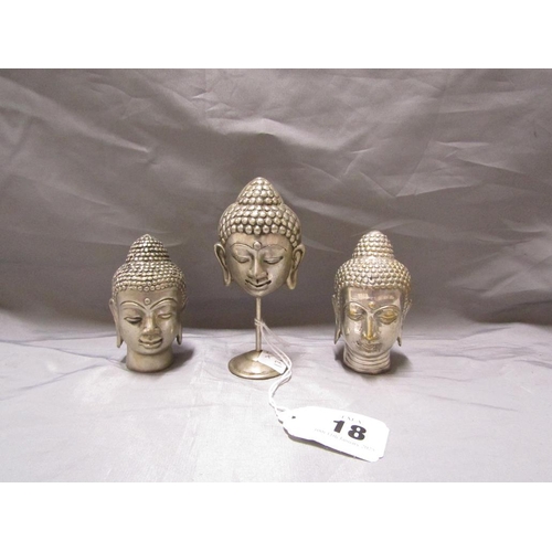 18 - THREE WHITE METAL GODDESS HEADS