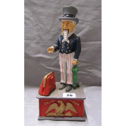 26 - CAST IRON UNCLE SAM MONEY BOX