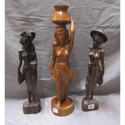 32 - ORIENTAL CARVED WOODEN FIGURES