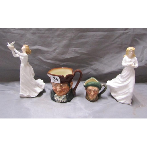 34 - ROYAL DOULTON FIGURINES; TWO CHARACTER JUGS