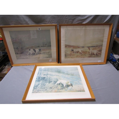 39 - THREE FRAMED COLOURED PRINTS - HUNTING DOGS