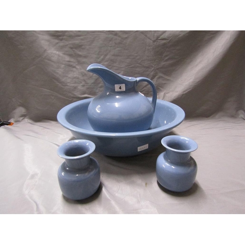 4 - CERAMIC ALBION BLUE GLAZED CERAMIC WASH SET