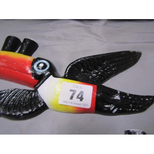 74 - SET OF THREE REPLICA CAST IRON TOUCANS