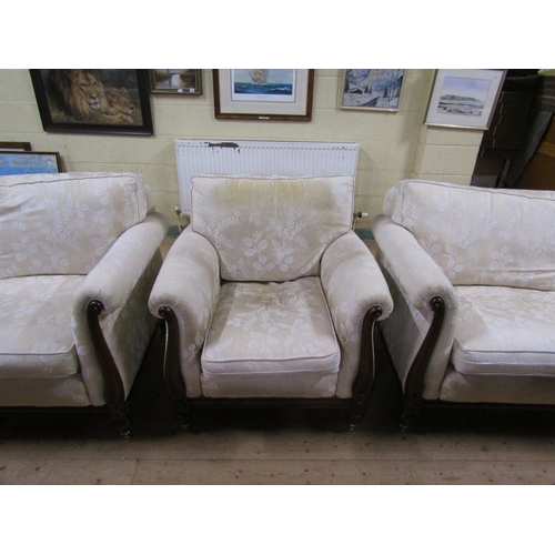 1672 - UPHOLSTERED THREE PIECE SUITE COMPRISING THREE SEATER AND TWO SEATER SOFA AND AN ARMCHAIR