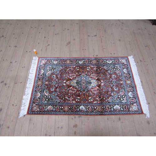 1674 - ORIENTAL STYLE WOOLLEN RUG, 77CM X 138CM