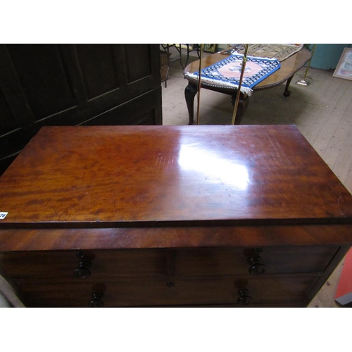 1676 - 19C FIGURED MAHOGANY CHEST OF TWO SHORT AND THREE LONG DRAWERS, 112CM W