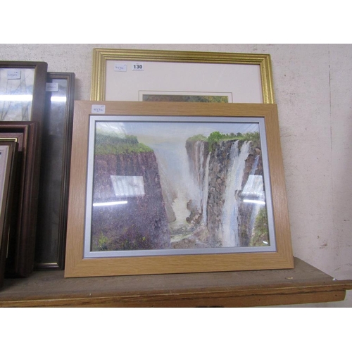 130 - FRAMED OIL - WATERFALL; PRINT- FLORAL