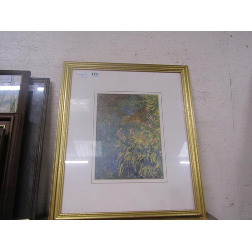 130 - FRAMED OIL - WATERFALL; PRINT- FLORAL