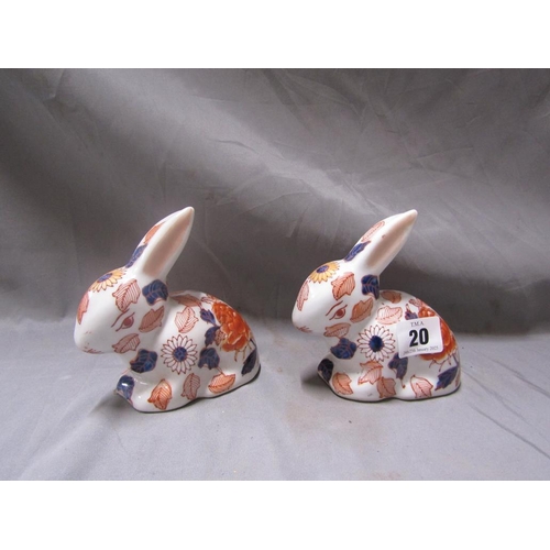 20 - PAIR OF IMARI RABBITS