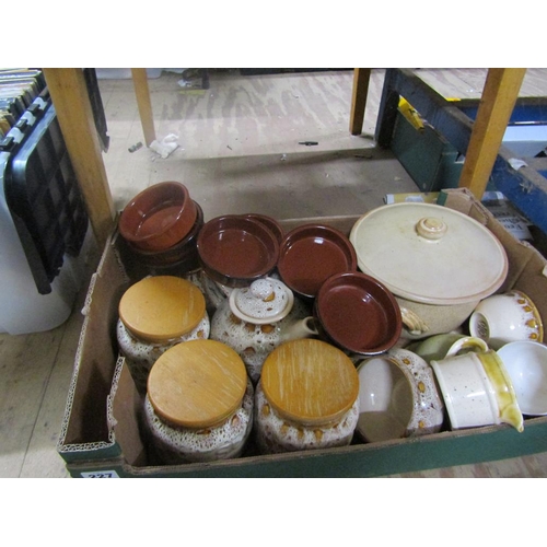 227 - CERAMIC TEAWARES; STORAGE JARS ETC