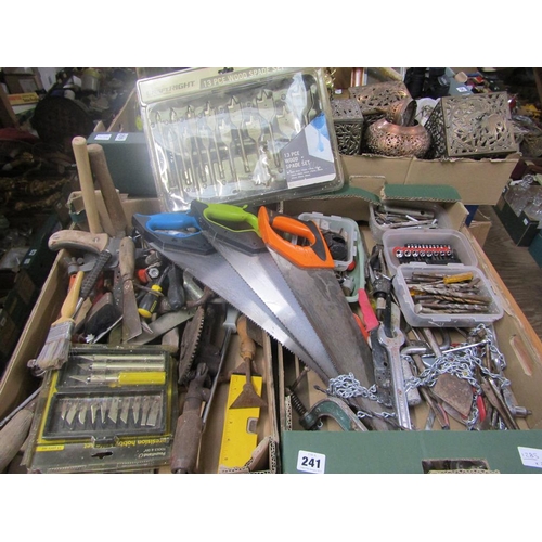 241 - TWO BOXES OF MIXED TOOLS AND FITTINGS ETC