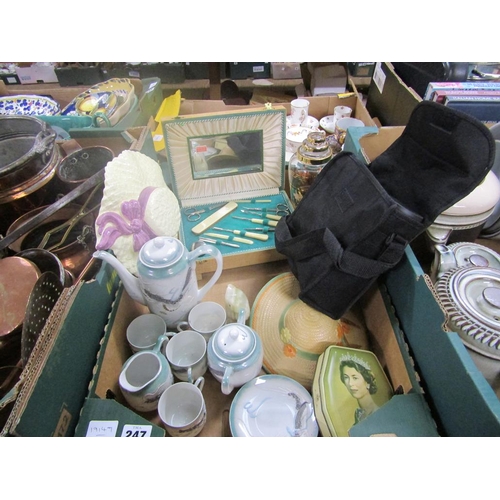 247 - BOX OF CERAMICS, GLASS, PEWTER MUG ETC