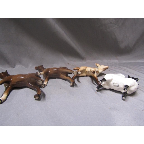 25 - FOUR BESWICK ANIMALS FIGURES - FAWN, LAMB & TWO FOALS