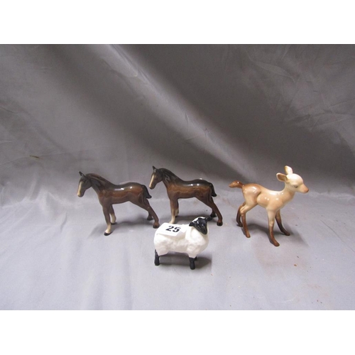 25 - FOUR BESWICK ANIMALS FIGURES - FAWN, LAMB & TWO FOALS