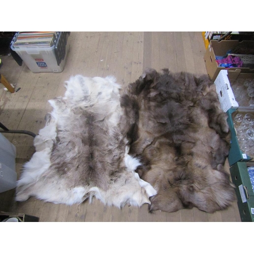 258 - TWO REINDEER HIDE RUGS