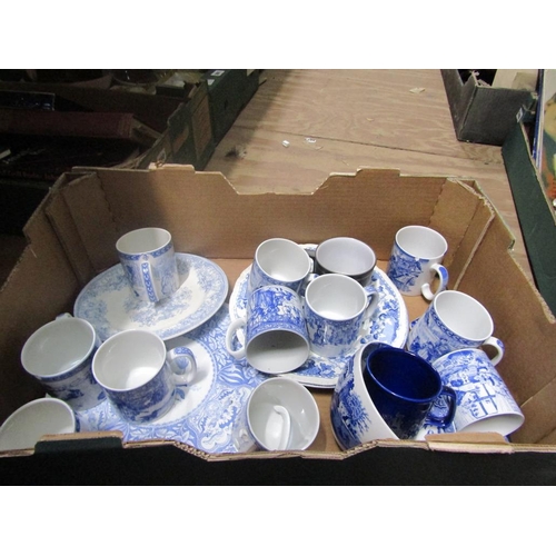 259 - BOX OF B&W CHINA - SPODE, MUGS ETC