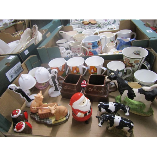 288 - BOX TO INCL NOVELTY CRUETS, PAST TIMES DECO STYLE MUGS ETC